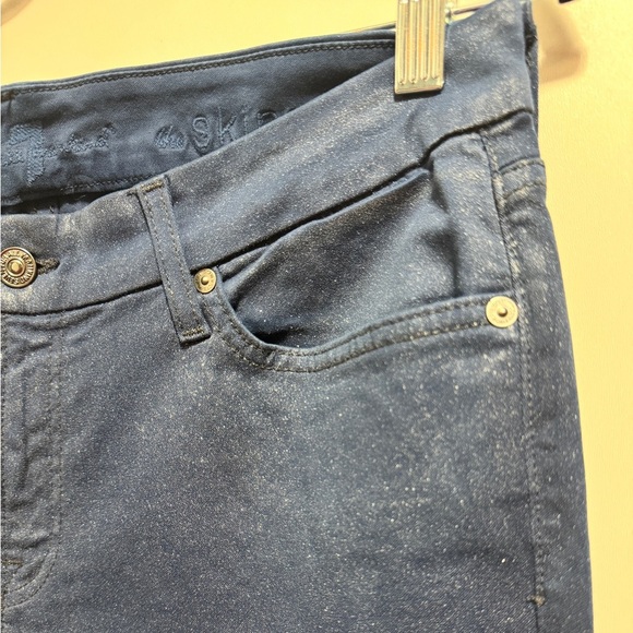 7 For All Mankind Wax Coated Skinny Jeans Blue - Picture 9 of 10